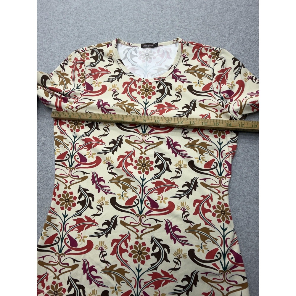 J McLaughlin‎ Shirt Womens Small Cream Multicolor Floral Print 3/4 Sleeve Top - Picture 6 of 12